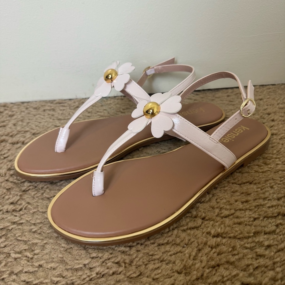 Kensie Maeve Women's Flat Sandals with Floral Accent New Size 9.5 - Picture 4 of 6